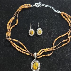 Avon Faux Tiger Eye Beaded Necklace and Earring Set